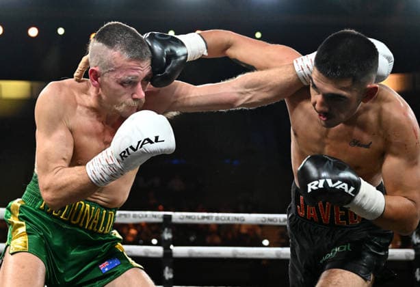 BOXING PARO CROCKER, Jack Javed (right) punches Lance MacDonald (left) during their Super welterweight fight at Pat Rafter Arena in Brisbane, Wednesday, June 24, 2026. ( NO ARCHIVING, EDITORIAL USE ONLY BRISBANE QUEENSLAND AUSTRALIA  Copyright: xDARRENxENGLANDx 20260624126450207335