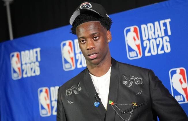 The 2026 NBA, Basketball Herren, USA Draft completed its first round NEW YORK, UNITED STATES - JUNE 23: AJ Dybantsa talks to press after being selected by The Washington Wizards with No. 1 overall in the 2026 NBA Draft at Barclays Center in Brooklyn, New York City, U.S., on June 23, 2026. Selcuk Acar Anadolu New York United States. Editorial use only. Please get in touch for any other usage.  Copyright: x2026xAnadoluxSelcukxAcarx