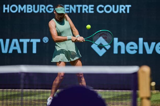 June 24, 2026, Bad Homburg, Hessen, Germany: Mirra Andreeva returns with backhand to Ekaterina Alexandrova during the BAD HOMBURG OPEN powered by SOLARWATTT- WTA500 - Womens Tennis, 24.6.2026 in Bad Homburg (Tennis-Club Bad Homburg), Germany - Photo: Tennis 2026: Bad Hombug Open - WTA500: ALEXANDROVA 6:3 6:4 ANDREEVA  - ZUMAs343 20260624_zsp_s343_012 Copyright: xMathiasxSchulzx