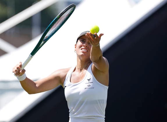 RECORD DATE NOT STATED 24th June 2026; Devonshire Park Lawn Tennis Club, Eastbourne, East Sussex, England; Lexus Eastbourne Open Tennis, Day Four; Jessica Bouzas Maneiro (ESP) serves to Madison Keys (USA) HongboxChen