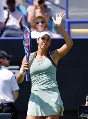 RECORD DATE NOT STATED 24th June 2026; Devonshire Park Lawn Tennis Club, Eastbourne, East Sussex, England; Lexus Eastbourne Open Tennis, Day Four; Madison Keys (USA) celebrates after defeating Jessica Bouzas Maneiro (ESP) HongboxChen