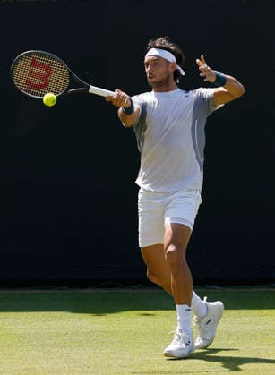 RECORD DATE NOT STATED 24th June 2026; Devonshire Park Lawn Tennis Club, Eastbourne, East Sussex, England; Lexus Eastbourne Open Tennis, Day Four; Thiago Agustin Tirante (ARG) plays a forehand shot against Toby Samuel (GBR) HongboxChen