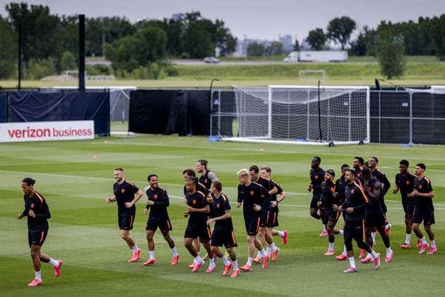 KANSAS CITY - The players during a training session of the Dutch national team, Nationalteam at the KC Current Training Facility, on June 24, 2026, in Kansas City. The Dutch team is preparing for the match against Tunisia during the FIFA World Cup, WM, Weltmeisterschaft, Fussball ROBIN VAN LONKHUIJSEN ANP xVIxANPxSportx xxANPxIVx 561854189 originalFilename: 561854189.jpg