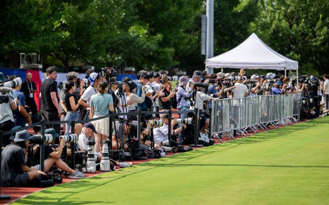 260624 General view of media at a training session with the Japanese national football team during day 14 of the FIFA World Cup, WM, Weltmeisterschaft, Fussball 2026 on June 24, 2026 in Dallas. Photo: Petter Arvidson BILDBYRAN kod PA PA1252 fotboll football soccer fotball vm fotbolls-vm fotball-vm fotbolls-vm 2026 fifa world cup 2026 träning practice training day 14 bbeng japan media press *** 260624 General view of the media at a training session with the Japanese national soccer team on Day 14 of the 2026 FIFA World Cup on June 24, 2026 in Dallas. Photo by Petter Arvidson, BILDBYRAN, code PA PA1252 soccer football soccer World Cup soccer World Cup 2026 FIFA World Cup 2026 training practice training day 14 BBENG Japan media press  Copyright: PETTERxARVIDSON BB260624PA028