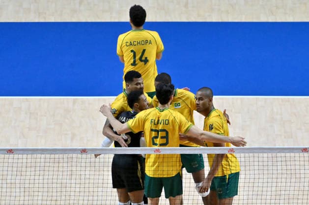 LJUBLJANA, SLOVENIA - JUNE 24: Team Brazil celebrate point during the FIVB Men s Volleyball Nations League match between Ukraine and Brazil at Arena Stozice, Ljubljana on June 24, 2026 in Ljubljana, Slovenia. (Photo by Igor Kupljenik Sports Press Photo).  Copyright: xIgorxKupljenikx xSPPx Sportspressphoto_SPR175138
