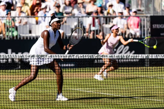 BAD HOMBURG, GERMANY - JUNE 24: Alexandra Eala (PHI) Venus Williams (USA) during the Bad Homburg Open powered by Solarwatt Doubles match between Catherine Harrison (USA) Alexandra Osborne (AUS) vs Alexandra Eala (PHI) Venus Williams (USA) at Kurpark Bad Homburg on June 24, 2026 in Bad Homburg, Germany. Hessen Germany Copyright: xSteffiexWunderlx