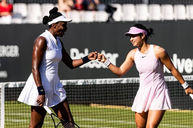 BAD HOMBURG, GERMANY - JUNE 24: Alexandra Eala (PHI) Venus Williams (USA) cheering during the Bad Homburg Open powered by Solarwatt Doubles match between Catherine Harrison (USA) Alexandra Osborne (AUS) vs Alexandra Eala (PHI) Venus Williams (USA) at Kurpark Bad Homburg on June 24, 2026 in Bad Homburg, Germany. Hessen Germany Copyright: xSteffiexWunderlx