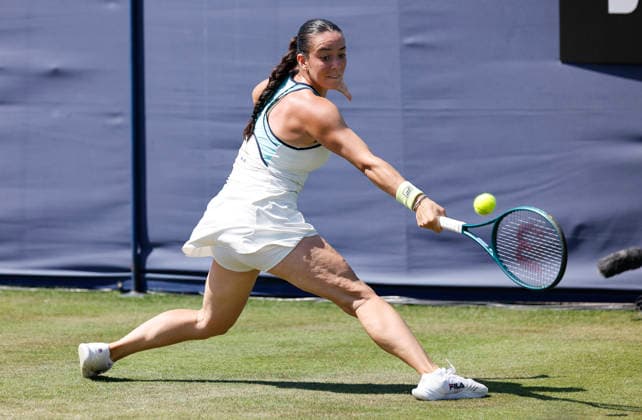 RECORD DATE NOT STATED 24th June 2026; Devonshire Park Lawn Tennis Club, Eastbourne, East Sussex, England; Lexus Eastbourne Open Tennis, Day Four; Tereza Valentova (CZE) plays a backhand shot against Ajia Tomljanovic (AUS) HongboxChen