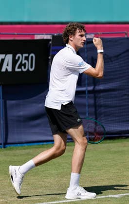 RECORD DATE NOT STATED 24th June 2026; Devonshire Park Lawn Tennis Club, Eastbourne, East Sussex, England; Lexus Eastbourne Open Tennis, Day Four; Ugo Humert (GBR) shows emotion in the match against Jenson Brooksby (USA) HongboxChen
