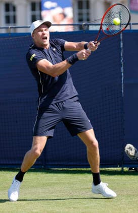 RECORD DATE NOT STATED 24th June 2026; Devonshire Park Lawn Tennis Club, Eastbourne, East Sussex, England; Lexus Eastbourne Open Tennis, Day Four; Jenson Brooksby (USA) plays a backhand shot against Ugo Humert (GBR) HongboxChen