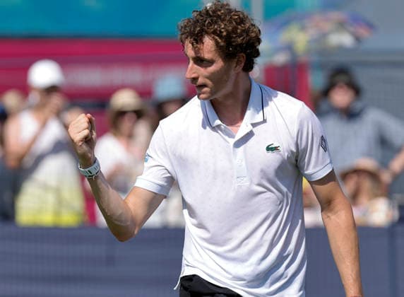 RECORD DATE NOT STATED 24th June 2026; Devonshire Park Lawn Tennis Club, Eastbourne, East Sussex, England; Lexus Eastbourne Open Tennis, Day Four; Ugo Humert (GBR) celebrates after defeating Jenson Brooksby (USA) HongboxChen