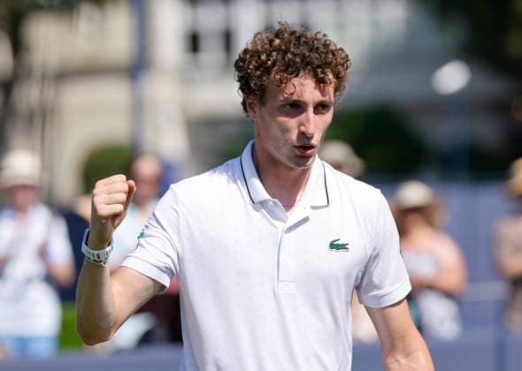 RECORD DATE NOT STATED 24th June 2026; Devonshire Park Lawn Tennis Club, Eastbourne, East Sussex, England; Lexus Eastbourne Open Tennis, Day Four; Ugo Humert (GBR) celebrates after defeating Jenson Brooksby (USA) HongboxChen