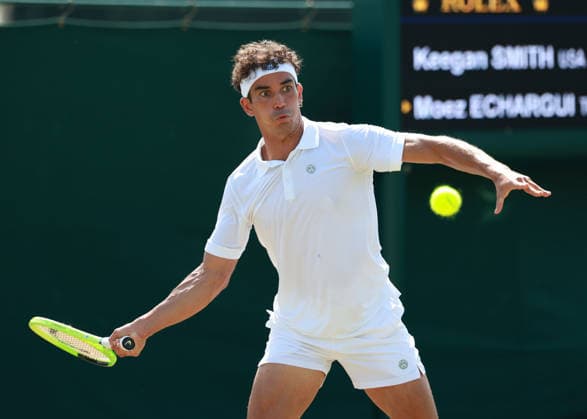 Moez Echargui (TUN), Herren Einzel, Men s Singles, Qualifikation, Wimbledon Tennis - Wimbledon 2026 - Grand Slam ITF ATP, Tennis Herren WTA, Tennis Damen - AELTC - London - - Great Britain - 24 June 2026. *** Moez Echargui TUN, Men s Singles, Qualifying, Wimbledon Tennis, Wimbledon 2026, Grand Slam, ITF, ATP, WTA, AELTC, London, Great Britain, June 24, 2026 Copyright: xJuergenxHasenkopfx