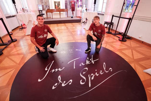 SOCCER - BL, RBS, jersey presentation SALZBURG,AUSTRIA,24.JUN.26 - SOCCER - ADMIRAL Bundesliga, Red Bull Salzburg, jersey presentation. Image shows Christian Zawieschitzky and Tim Drexler (RBS).  GEPAxpictures xMathiasxMandl