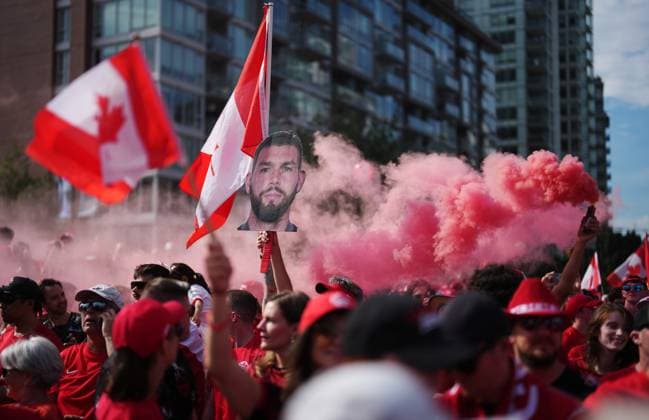 June 24, 2026, Vancouver, Bc, CANADA: Canada fans march to B.C. Place stadium before Canada and Switzerland play a World Cup Group B soccer match, in Vancouver, on Wednesday, June 24, 2026. Canada News - June 24, 2026  - ZUMAc35_ 20260624_zaf_c35_014 Copyright: xDarrylxDyckx