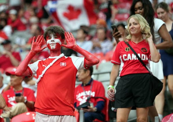 FIFA World Cup, WM, Weltmeisterschaft, Fussball 2026 - Group B - Switzerland vs Canada Supporters of Switzerland and Canada prior to the FIFA World Cup 2026 group stage match Switzerland against Canada, in Vancouver, Canada, 24 June 2026. VANCOUVER Canada  Copyright: xBOBxFRIDx