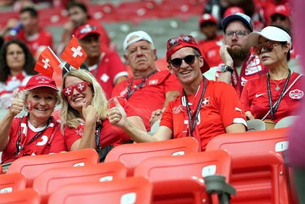 FIFA World Cup, WM, Weltmeisterschaft, Fussball 2026 - Group B - Switzerland vs Canada Supporters of Switzerland and Canada prior to the FIFA World Cup 2026 group stage match Switzerland against Canada, in Vancouver, Canada, 24 June 2026. VANCOUVER Canada  Copyright: xBOBxFRIDx