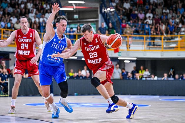 IPA86017747 - Davide Casarin of Italy BOZI? Luka of Croatia ITALY - CROATIA Friendly Match June 23, 2026 Photo by Mitja Emili during the Italy vs. Croatia basketball exhibition game in Gorizia, Italy, June 24, 2026  Copyright: xMitjaxEmili IPAxSportx xx 86017747