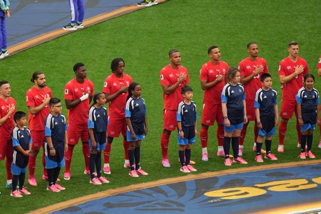 Switzerland v Canada - FIFA World Cup, WM, Weltmeisterschaft, Fussball 2026 - Group B VANCOUVER, CANADA - JUNE 24: Players of Switzerland sing their national anthem prior the 2026 FIFA World Cup Group B match between Switzerland and Canada at BC Place Stadium in Vancouver, Canada, on June 24, 2026. Ercin Erturk Anadolu British Columbia Canada. Editorial use only. Please get in touch for any other usage.  Copyright: x2026xAnadoluxErcinxErturkx
