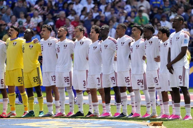 FIFA World Cup, WM, Weltmeisterschaft, Fussball 2026 - Group B - Bosnia and Herzegovina vs Qatar Players of Qatar line up for their national anthem ahead of the FIFA World Cup 2026 group stage match Bosnia and Herzegovina against Qatar, in Seattle, Washington, USA, 24 June 2026. SEATTLE United States  Copyright: xSTEPHANxBRASHEARx