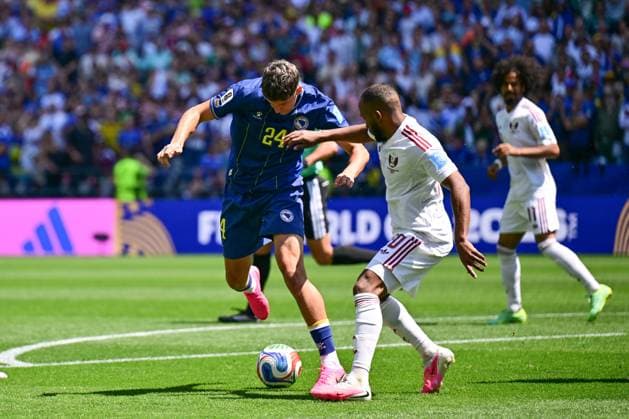 Bosnia and Herzegovina s Edin Dzeko pictured in action during a soccer game between Bosnia and Herzegovina and Qatar, on Wednesday 24 June 2026 in Seattle, the third and last day in the group stage, in group B of the FIFA World Cup, WM, Weltmeisterschaft, Fussball 2026 in the United States of America. DIRKxWAEM  x179157019x