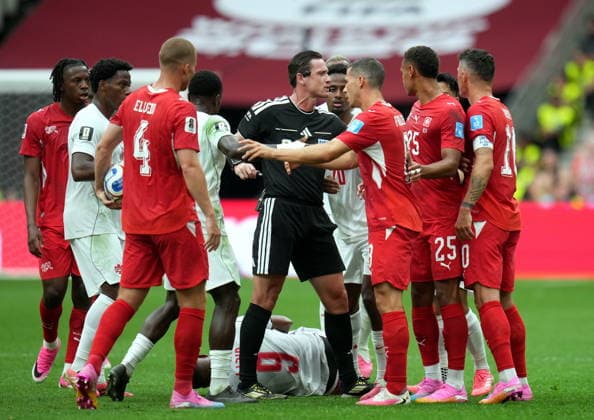 FIFA World Cup, WM, Weltmeisterschaft, Fussball 2026 - Group B - Switzerland vs Canada Players scuffle during the FIFA World Cup 2026 group stage match Switzerland against Canada, in Vancouver, Canada, 24 June 2026. VANCOUVER Canada  Copyright: xBOBxFRIDx