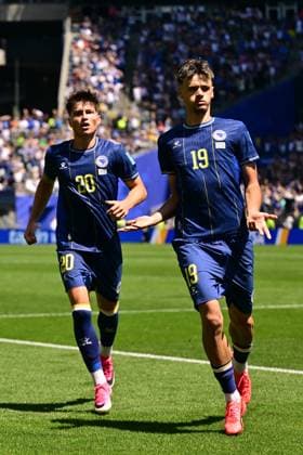 Bosnia and Herzegovina s Kerim Alajbegovic celebrates after scoring during a soccer game between Bosnia and Herzegovina and Qatar, on Wednesday 24 June 2026 in Seattle, the third and last day in the group stage, in group B of the FIFA World Cup, WM, Weltmeisterschaft, Fussball 2026 in the United States of America. DIRKxWAEM  x179158884x