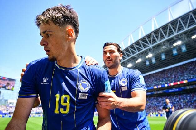 Bosnia and Herzegovina s Kerim Alajbegovic celebrates after scoring during a soccer game between Bosnia and Herzegovina and Qatar, on Wednesday 24 June 2026 in Seattle, the third and last day in the group stage, in group B of the FIFA World Cup, WM, Weltmeisterschaft, Fussball 2026 in the United States of America. DIRKxWAEM  x179160411x
