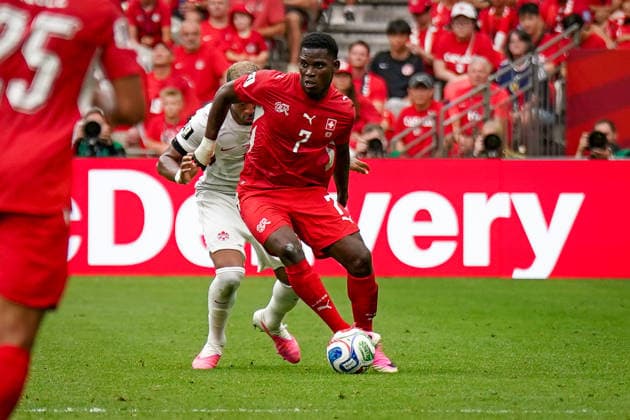 Kanada: Fußball FIFA Weltmeisterschaft 2026 Gruppenphase Schweiz vs Kanada BC Place Stadium (Vancouver, British Columbia): Breel Embolo (Schweiz, 7) *** Canada Soccer 2026 FIFA World Cup Group Stage Switzerland vs. Canada BC Place Stadium Vancouver, British Columbia Breel Embolo Switzerland, 7 Copyright: xJOERANxSTEINSIEKx