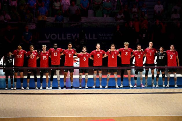 LJUBLJANA, SLOVENIA - JUNE 24:Team Canada before the FIVB Men s Volleyball Nations League match between Slovenia and Canada at Arena Stozice, Ljubljana on June 24, 2026 in Ljubljana, Slovenia. (Photo by Igor Kupljenik Sports Press Photo).  Copyright: xIgorxKupljenikx xSPPx Sportspressphoto_SPR175487