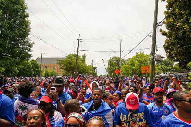 June 24, 2026, Atlanta, Georgia, United States of America: Haiti soccer team fans walking and cheering during the Haiti fan march before the Morocco vs Haiti First Stage Group C match in ATLANTA, Georgia. World Cup 2026: Group C: Morocco : Haiti  - ZUMAg276 20260624_zsp_g276_001 Copyright: xMalachixGabrielx