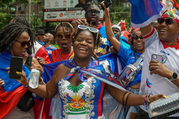 June 24, 2026, Atlanta, Georgia, United States of America: Haiti fan pose for the camera during the Haiti fan march before the Morocco vs Haiti First Stage Group C match in ATLANTA, Georgia. World Cup 2026: Group C: Morocco : Haiti  - ZUMAg276 20260624_zsp_g276_006 Copyright: xMalachixGabrielx
