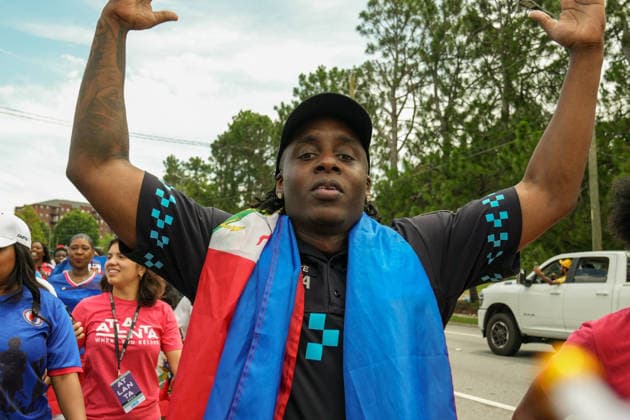 June 24, 2026, Atlanta, Georgia, United States of America: Atlanta Police Officer pose for the camera during the Haiti fan march before the Morocco vs Haiti First Stage Group C match in ATLANTA, Georgia. World Cup 2026: Group C: Morocco : Haiti  - ZUMAg276 20260624_zsp_g276_009 Copyright: xMalachixGabrielx