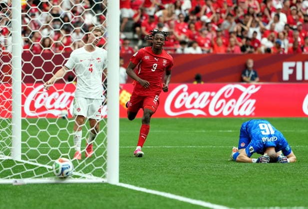 FIFA World Cup, WM, Weltmeisterschaft, Fussball 2026 - Group B - Switzerland vs Canada Johan Manzambi of Switzerland celebrates scoring the 2-0 during the FIFA World Cup 2026 group stage match Switzerland against Canada, in Vancouver, Canada, 24 June 2026. VANCOUVER Canada  Copyright: xBOBxFRIDx