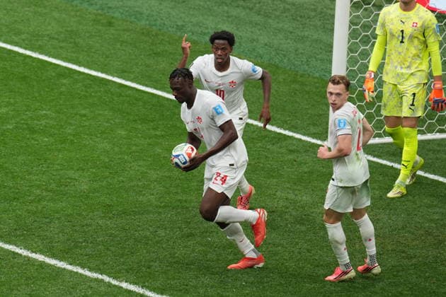 Switzerland v Canada - FIFA World Cup, WM, Weltmeisterschaft, Fussball 2026 - Group B VANCOUVER, CANADA - JUNE 24: Promise David of Canada celebrates after scoring a goal during the 2026 FIFA World Cup Group B match between Switzerland and Canada at BC Place Stadium in Vancouver, Canada, on June 24, 2026. Ercin Erturk Anadolu Vancouver Canada. Editorial use only. Please get in touch for any other usage.  Copyright: x2026xAnadoluxErcinxErturkx