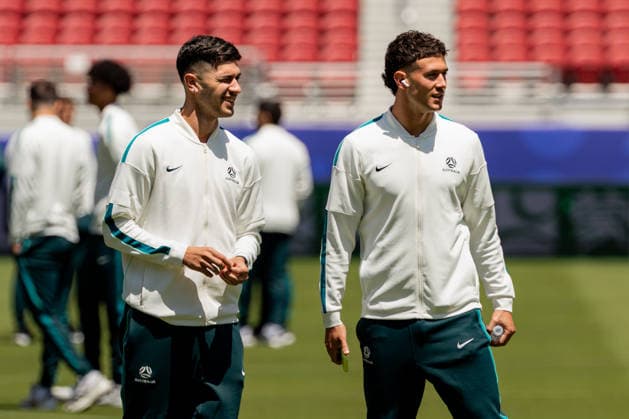 SOCCER AUSTRALIA TRAINING, Socceroos players Cristian Volpato and Alessandro Circati get a first look of the pitch ahead of their match against Paraguay at the San Francisco Bay Area Stadium in Santa Clara, California, United States, Wednesday, June 24, 2026. ( NO ARCHIVING Alameda California United States  Copyright: xJasonxHenryx 20260625155501322589