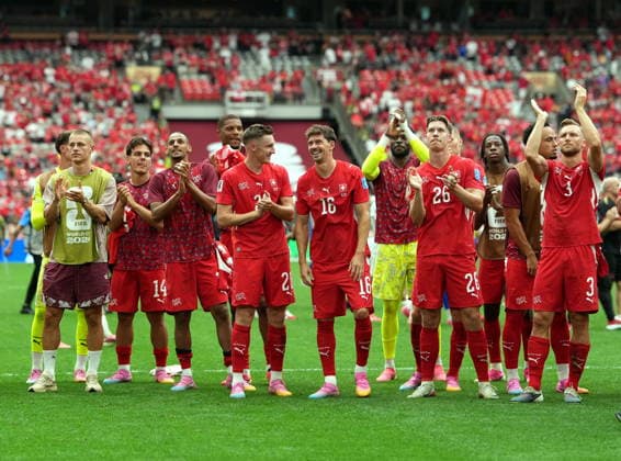 FIFA World Cup, WM, Weltmeisterschaft, Fussball 2026 - Group B - Switzerland vs Canada Swiss players react after winning the FIFA World Cup 2026 group stage match Switzerland against Canada, in Vancouver, Canada, 24 June 2026. VANCOUVER Canada  Copyright: xBOBxFRIDx