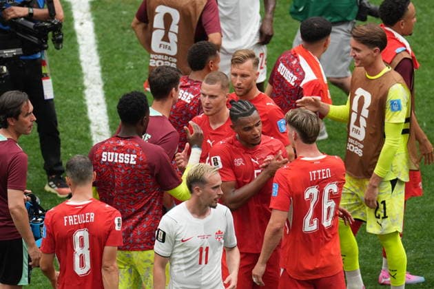 Switzerland v Canada - FIFA World Cup, WM, Weltmeisterschaft, Fussball 2026 - Group B VANCOUVER, CANADA - JUNE 24: Players of Switzerland greet each other after the 2026 FIFA World Cup Group B match between Switzerland and Canada at BC Place Stadium in Vancouver, Canada, on June 24, 2026. Ercin Erturk Anadolu British Columbia Canada. Editorial use only. Please get in touch for any other usage.  Copyright: x2026xAnadoluxErcinxErturkx