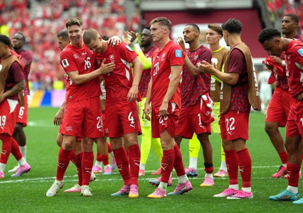 FIFA World Cup, WM, Weltmeisterschaft, Fussball 2026 - Group B - Switzerland vs Canada Swiss players react after winning the FIFA World Cup 2026 group stage match Switzerland against Canada, in Vancouver, Canada, 24 June 2026. VANCOUVER Canada  Copyright: xBOBxFRIDx