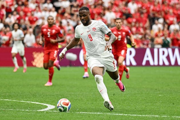 Cyle Larin of Canada, Switzerland v Canada, Group B football match of the FIFA World Cup, WM, Weltmeisterschaft, Fussball 2026 at BC Place, Vancouver, Canada on Wednesday 24 June 2026. Photo: Andrew Cornaga Vancouver Canada Copyright: xAndrewxCornaga x