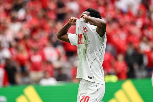 Ali Ahmed of Canada reacts, Switzerland v Canada, Group B football match of the FIFA World Cup, WM, Weltmeisterschaft, Fussball 2026 at BC Place, Vancouver, Canada on Wednesday 24 June 2026. Photo: Andrew Cornaga Vancouver Canada Copyright: xAndrewxCornaga x