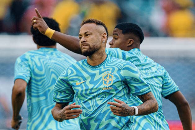 Scotland vs. Brazil MIAMI, FL - 24.06.2026: SCOTLAND VS. BRAZIL - Neymar Junior of Brazil warming up before the match between Scotland and Brazil for the third round of the group stage of the 2026 World Cup, held at Hard Rock Stadium in Miami, United States. (Photo: Marcelo Machado de Melo Fotoarena) x2969427x  MarceloxMachadoxdexMelo
