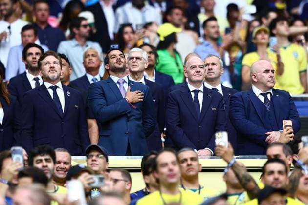 FIFA President Gianni Infantino Scotland v Brazil, 2026 FIFA World Cup, WM, Weltmeisterschaft, Fussball Group C, Football, Miami Stadium, Miami, Florida, USA - 24 Jun 2026Miami Miami Stadium Florida (FL) United States of America EDITORIAL USE ONLY No use with unauthorised audio, video, data, fixture lists, club league logos or live services. Online in-match use limited to 120 images, no video emulation. No use in betting, games or single club league player publications.  Copyright: xMichaelxZemanek Shutterstockx 16956031ac