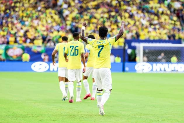 RECORD DATE NOT STATED FIFA World Cup, WM, Weltmeisterschaft, Fussball 2026 - Group C - Scotland v Brazil Vinicius Jr. player of Brazil celebrates his goal during the match between Scotland and Brazil in the third round of Group C of the 2026 FIFA World Cup group stage at Miami Stadium, in Florida, United States, on Wednesday, June 24, 2026.(Foto: William Volcov Brazil Photo Press IMAGO) Sports Miami FL United States of America Copyright: xWILLIAMxVOLCOVx