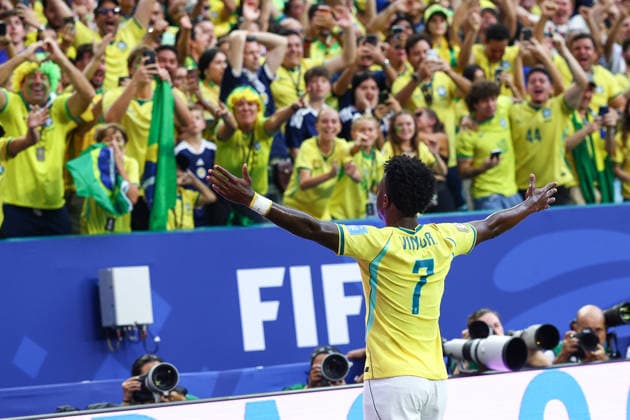 FIFA World Cup, WM, Weltmeisterschaft, Fussball 2026: Scotland v Brazil MIAMI, USA - 24th June 2026: Vinicius Junior of Brazil celebrates scoring his side s first goal during the FIFA World Cup 2026 Group C match between Scotland and Brazil at Miami Stadium Miami Miami Stadium United States of America Copyright: xCraigxMercerx xPeakxActionxPhotosx