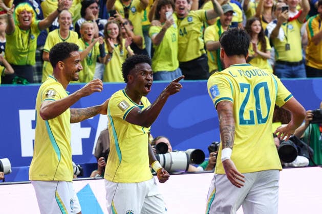 FIFA World Cup, WM, Weltmeisterschaft, Fussball 2026: Scotland v Brazil MIAMI, USA - 24th June 2026: Vinicius Junior of Brazil celebrates scoring his side s first goal during the FIFA World Cup 2026 Group C match between Scotland and Brazil at Miami Stadium Miami Miami Stadium United States of America Copyright: xCraigxMercerx xPeakxActionxPhotosx