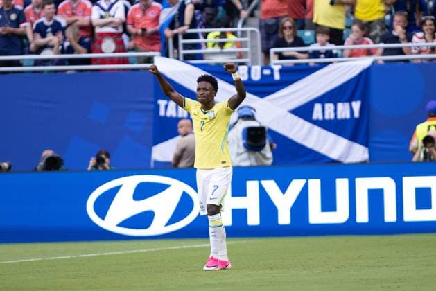 RECORD DATE NOT STATED Escocia x Brasil Miami (FL), June 24, 2026 2026 World Cup Scotland vs. Brazil Vini Jr. celebrates a goal during the Scotland vs. Brazil match in the 2026 World Cup group stage at Hard Rock Stadium in Miami on Wednesday night (24). IMAGO Karen Fontes Florida Copyright: xKarenxFontesx