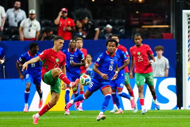 Morocco v Haiti - FIFA World Cup, WM, Weltmeisterschaft, Fussball 2026 - Group C ATLANTA, USA - JUNE 24: Bilal El Khannouss (23) of Morocco in action against Martin Experience of Haiti during 2026 FIFA World Cup First Stage Group C match between Morocco and Haiti at Mercedes-Benz Stadium (Atlanta Stadium) in Atlanta, Georgia, United States on June 24, 2026. Evrim Aydin Anadolu Georgia United States. Editorial use only. Please get in touch for any other usage.  Copyright: x2026xAnadoluxEvrimxAydinx