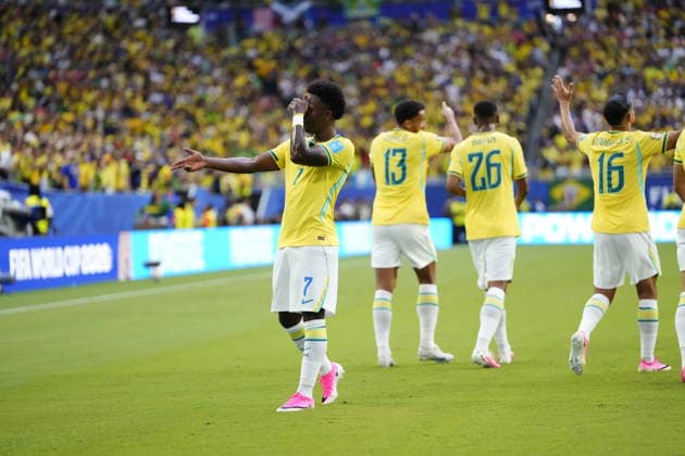 Scotland v Brazil - FIFA World Cup, WM, Weltmeisterschaft, Fussball 2026 - Group C FLORIDA, USA - JUNE 24: Vinicius Junior (7) of Brazil celebrates after scoring his team s first goal during the 2026 FIFA World Cup First Stage Group C match between Scotland and Brazil at the Hard Rock Stadium (Miami Stadium) in Miami Gardens, Florida, United States on June 24, 2026. Jose Hernandez Anadolu Florida United States. Editorial use only. Please get in touch for any other usage.  Copyright: x2026xAnadoluxJosexHernandezx