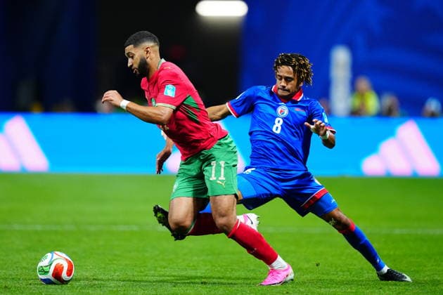 Morocco v Haiti - FIFA World Cup, WM, Weltmeisterschaft, Fussball 2026 - Group C ATLANTA, USA - JUNE 24: Ismael Saibari of Morocco in action against Martin Experience of Haiti during 2026 FIFA World Cup First Stage Group C match between Morocco and Haiti at Mercedes-Benz Stadium (Atlanta Stadium) in Atlanta, Georgia, United States on June 24, 2026. Evrim Aydin Anadolu Georgia United States. Editorial use only. Please get in touch for any other usage.  Copyright: x2026xAnadoluxEvrimxAydinx